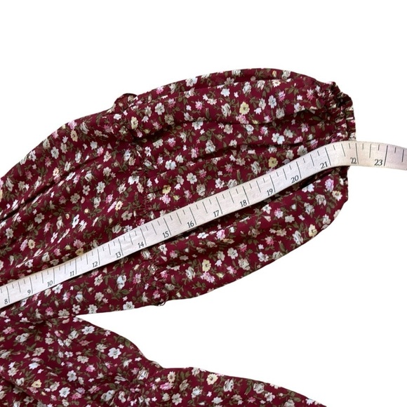 Red Floral Flowy Teared Peasant Top Women’s M Western Workwear Autumn Fall Bow - Picture 8 of 10